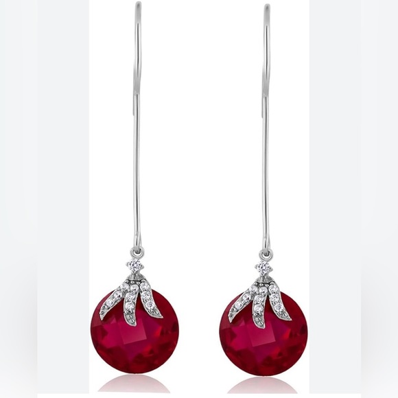 Gem Stone King Ruby  Sterling Silver Earrings - Picture 2 of 9